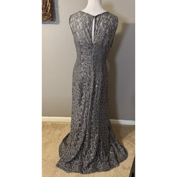 Ignite Long Evening Formal Dress 18 Silver Pewter Sequin Gown Wedding Party NEW - Picture 4 of 12